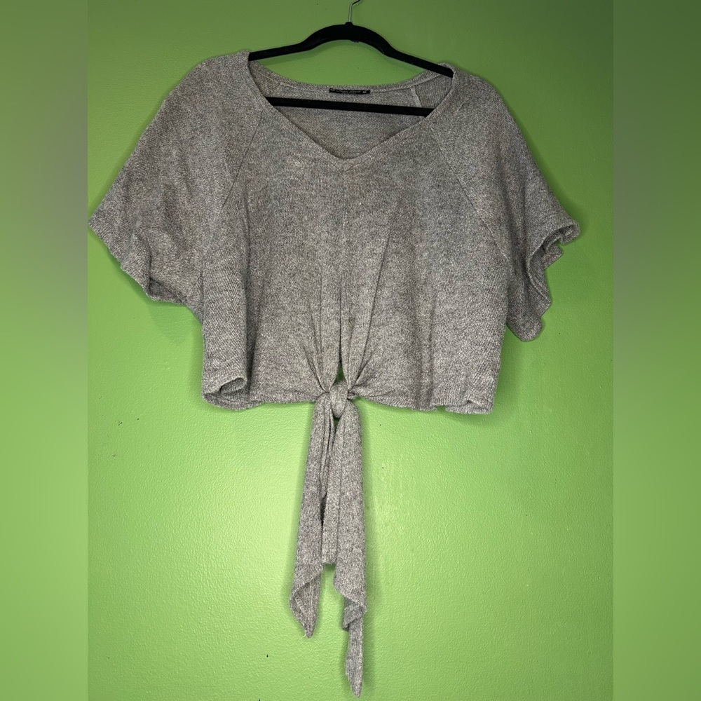 Final Touch Heather Gray Tie-Front Crop Top